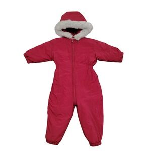 Vintage Baby Gap Y2K Red Snowsuit 2T 2 years One Piece Winter Suit Faux Fur Hood